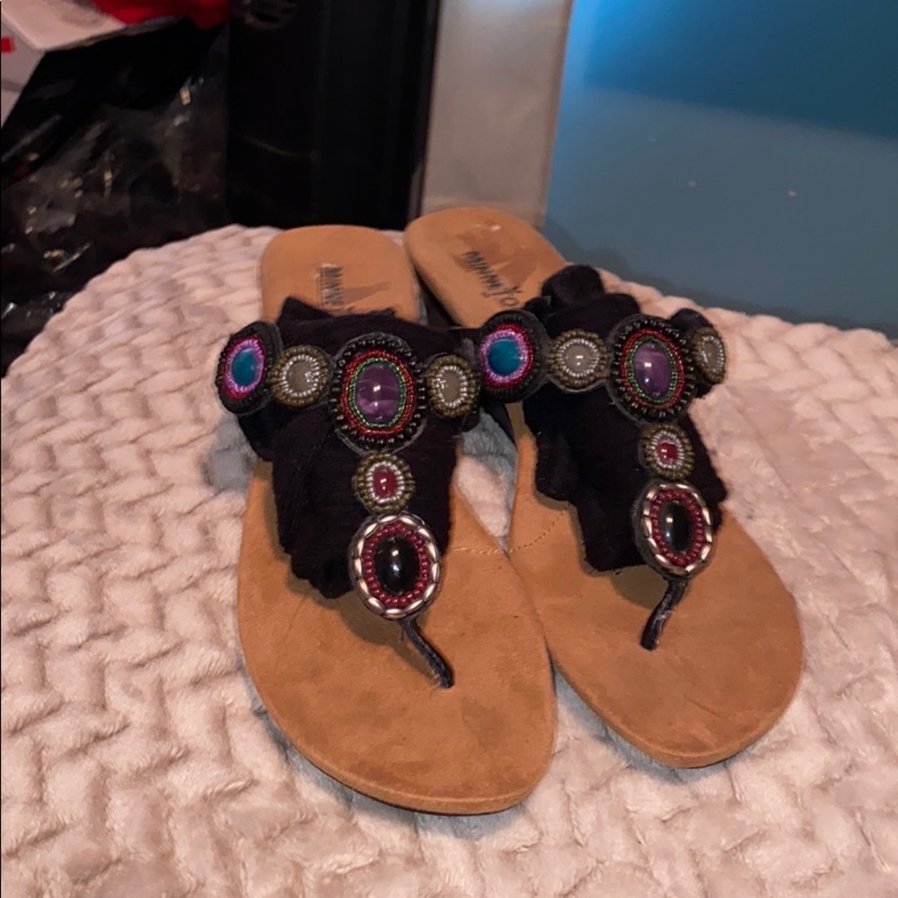 Minnetonka Moccasins jeweled wedge heels